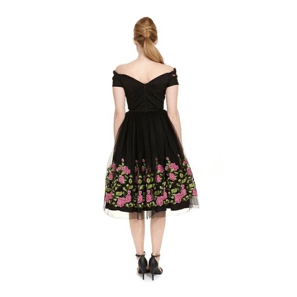 🌸 NWT Off Shoulder Retro Pinup Vintage 1950s Mesh Floral Embroidered Dress XL - Picture 12 of 16